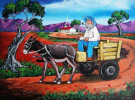 CRAZY R1!!! Original Stella Pelser - "Boland - Ou man met Donkie Karretjie!" - 400  x 300
