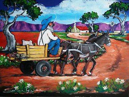 CRAZY R1!!! Original Stella Pelser - "Boland - Ou man met Donkie karretjie!" - 400  x 300