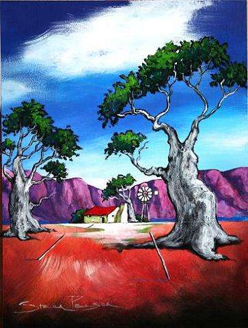 CRAZY R1!!! Original Stella Pelser - "Boland - Rooi dak Plaas huisie!" - 400  x 300