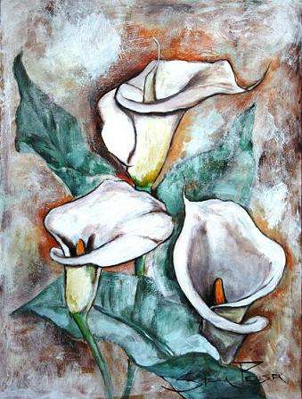 Original painting by Stella Pelser - "White Arum Lillies 01" - 400 x300