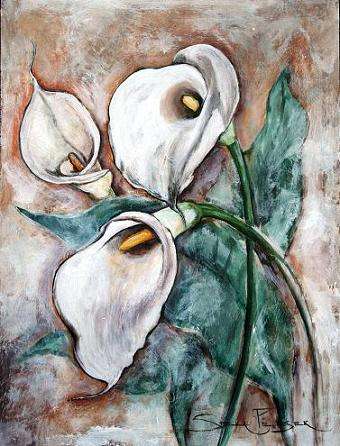 Original painting by Stella Pelser - "White Arum Lillies 02" - 400 x300
