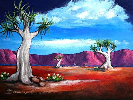 CRAZY R1!!! Original Stella Pelser - "Karoo - Koker Bome met Daisies" - 400  x 300