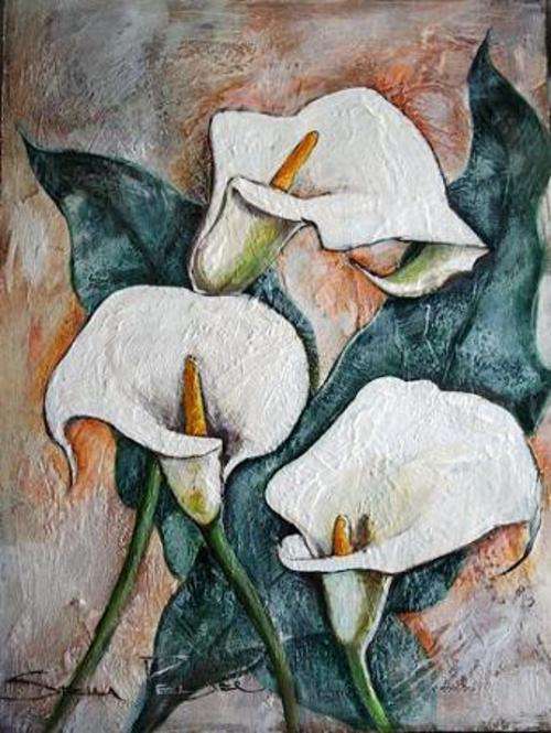 Original painting by Stella Pelser - "White Arum Lillies 02" - 400 x300