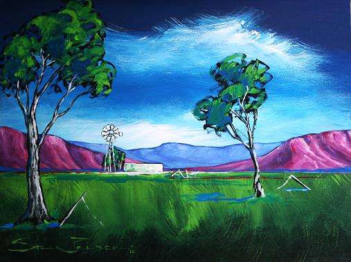 - INVESTMENT ART  - Original Stella Pelser (1976-) "Windpomp tussen Bloekom Bome!" 400 x 300