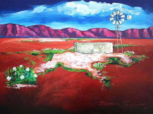 - INVESTMENT ART  - Original Stella Pelser (1976-) "Karoo - Windpomp!" 400 x 300