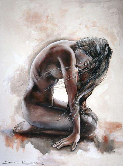 Investment Art / Original Stella Pelser (1976-) Nude - "Refreshing"- 600 x 800mm Acrylic on Canvas