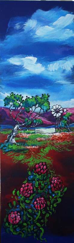 - INVESTMENT ART  - Original Stella Pelser (1976-) "Bolandse Windpomp met Proteas!" 475 x 150