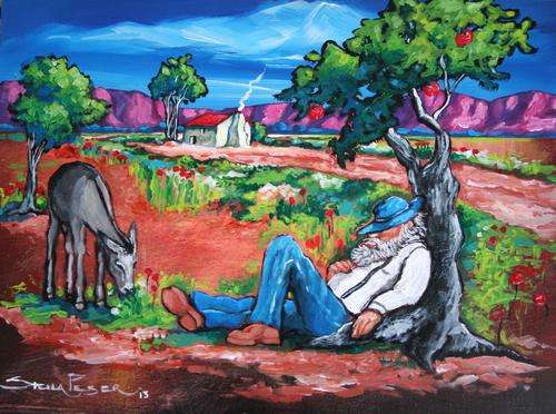 STELLA PELSER ORIGINAL - INVESTMENT ART-(1976-) "In die Mik van 'n Appel Boom!" 400 x 300 x 9mm