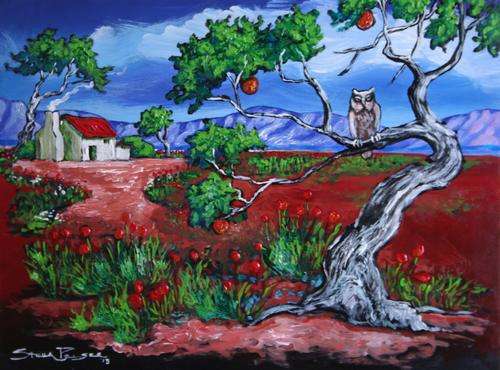 Original Stella Pelser(1970) - " Boland - Die Uil in die Lemoen Boom!" 400 x 300 x 6mm