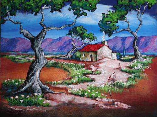 Original Stella Pelser(1970) - " Boland - Plaas Werf!" 400 x 300 x 6mm