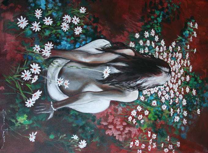 INVESTMENT ART - Original Stella Pelser (1970-) "Tussen die Daisies", LARGE - 80 x 60 cm,Not Framed.