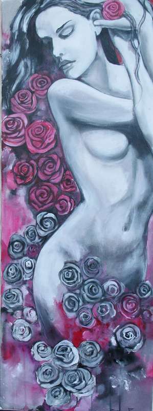 INVESTMENT ART - Original Stella Pelser (1970-) "The Rose" LARGE - 122 x 45 cm , Not Framed.