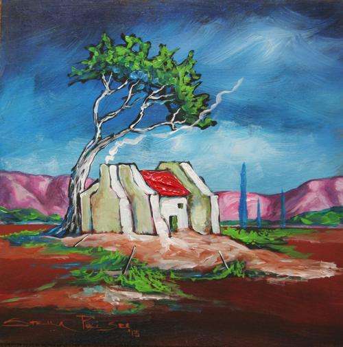 Original Stella Pelser(1970) - "Boland -Rooidak Plaas huisie 01!" 300 x 300 x 6mm