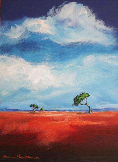 Original Stella Pelser(1970) - "Landskap 02 - Blou Wolke!" 400 x 300 x 6mm