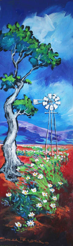 Original Stella Pelser(1970) - " Boland - Windpomp tussen die Daisies - 02" 475 x 150 x 6mm