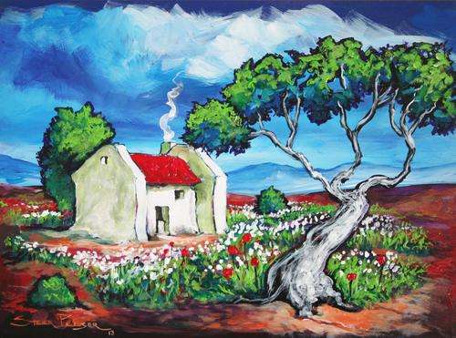 Original Stella Pelser(1970) - "Bolandse Rooi Dak Huisie!" 400 x 300 x 6mm