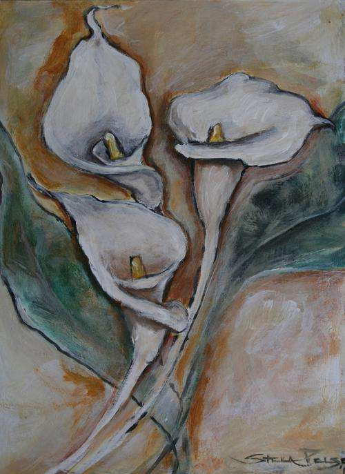Original painting by Stella Pelser - "White Arum Lillies 02" - 400 x300