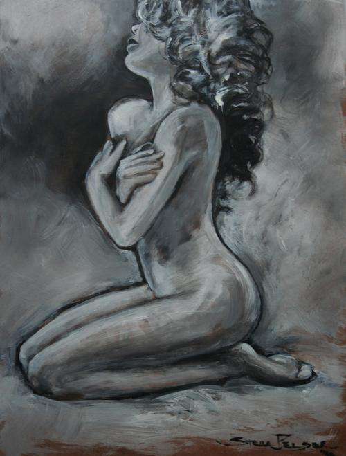 Original Stella Pelser (1970-) "Black and White - Soft Embrace" - 400 x 300 mm, on Canvas
