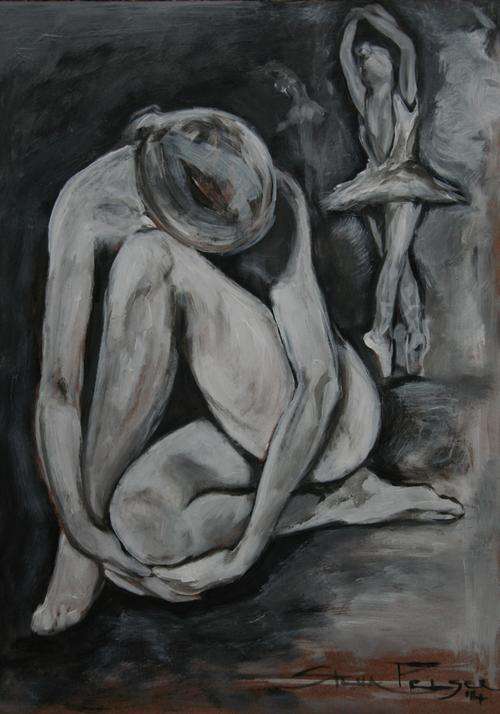 Original Stella Pelser (1970-) Figure Study - "Ballerina Dreams" 400 x 300 x 6mm
