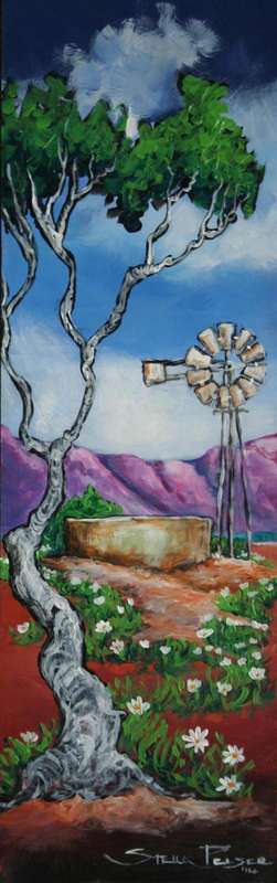 Original Stella Pelser(1970) - "Overberg - Windpomp" 475 x 150 x 6mm