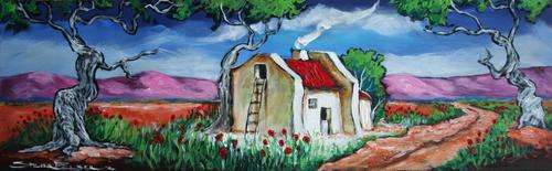 Original Stella Pelser(1970) - "Overberg - plaas Opstal" 475 x 150 x 6mm