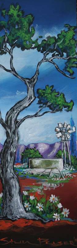 Original Stella Pelser(1970) - "Overberg - Windpomp agter die Boom" 475 x 150 x 6mm