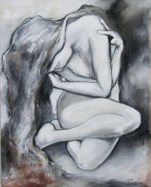 Original Stella Pelser (1970-) "Black and White - Figure Study" - 510 x 410 mm, on Canvas