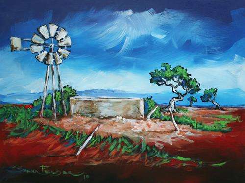 Original Stella Pelser(1970) - "Bolandse Windpomp " 400 x 300 x 6mm