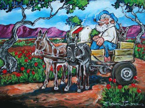 Original Stella Pelser(1970) - "Bolandse Donkie Karretjie - Wyntjies!" 400 x 300 x 6mm