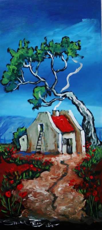 Original Stella Pelser(1970) - "Overberg - Padtjie tussen Rooi Poppies" 460 x 210 x 6mm