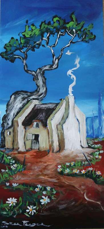 Original Stella Pelser(1970) - "Overberg - Padtjie tussen die Daisies" 460 x 210 x 6mm