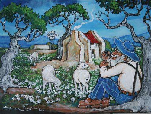 Original Stella Pelser(1970) - "Boland - Rustig onder die Boom" 400 x 300 x 6mm