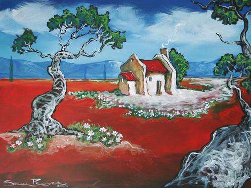 Original Stella Pelser(1970) - "Boland - Rooidak Huisie" 400 x 300 x 6mm