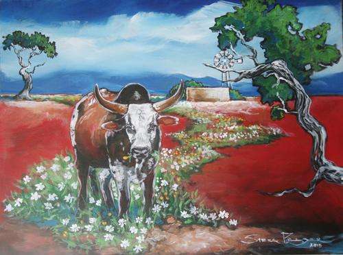 Original Stella Pelser(1970) - "Boland - 'n Nuguni tussen die Daisies" 400 x 300 x 6mm