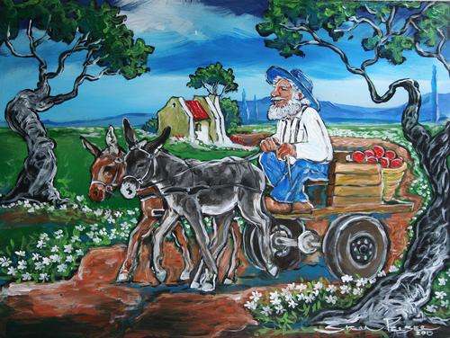 Original Stella Pelser(1970) - "Boland - Ouman met Donkie Karretjie" 400 x 300 x 6mm