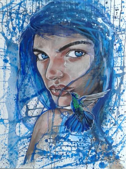 Title :Orginal Artwork by Stella Pelser "Blue Retrospect " Acrylic on Canvas - Size 70cm x 53cm