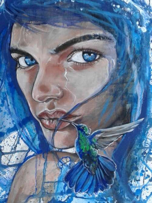 Title :Orginal Artwork by Stella Pelser "Blue Retrospect " Acrylic on Canvas - Size 70cm x 53cm