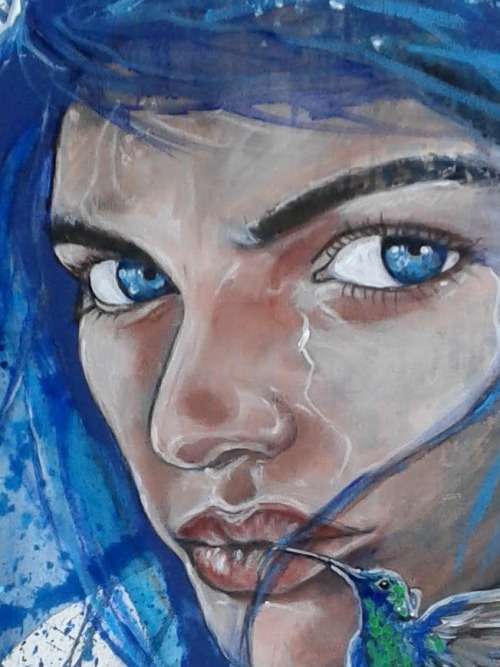 Title :Orginal Artwork by Stella Pelser "Blue Retrospect " Acrylic on Canvas - Size 70cm x 53cm