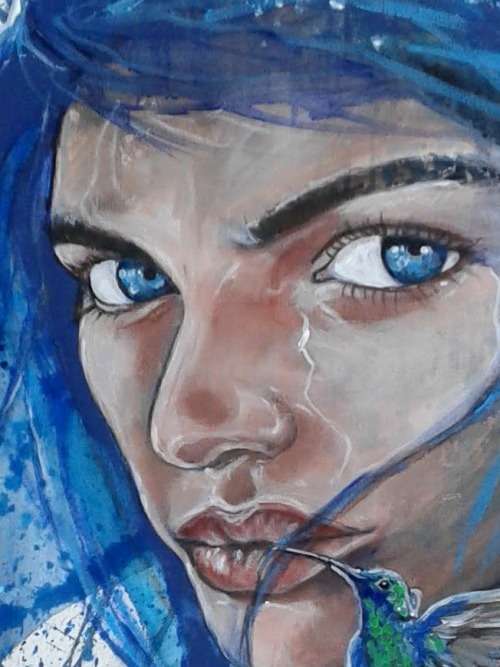 Title :Orginal Artwork by Stella Pelser "Blue Retrospect " Acrylic on Canvas - Size 70cm x 53cm