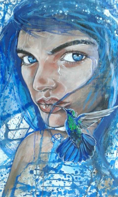 Title :Orginal Artwork by Stella Pelser "Blue Retrospect " Acrylic on Canvas - Size 70cm x 53cm
