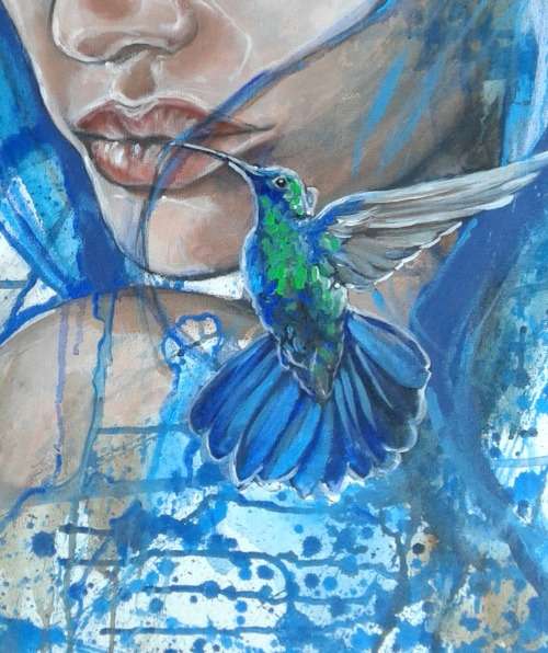 Title :Orginal Artwork by Stella Pelser "Blue Retrospect " Acrylic on Canvas - Size 70cm x 53cm