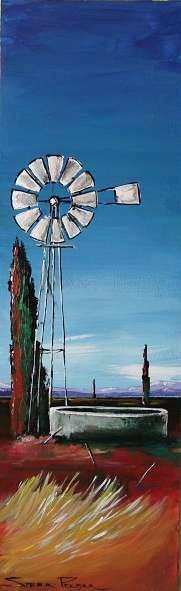Orginal Painting - By Stella Pelser "  Windpomp in die Boland" - 475 x 150mm