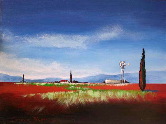 Original painting by Stella Pelser - "Boland Farmhouse with Windmill " 400 x 300