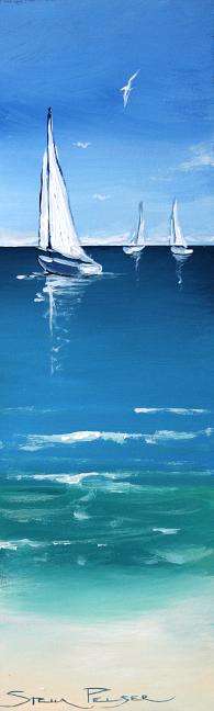 Original painting by Stella Pelser - "Seascape with sailboats 01" - 475 x 150