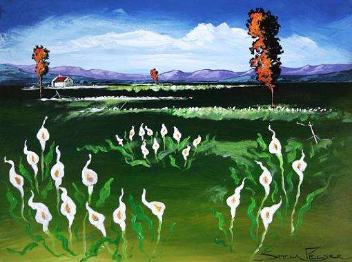 Original painting by Stella Pelser - "Overberg Farmhouse with Arum lilies" - 400 x 300