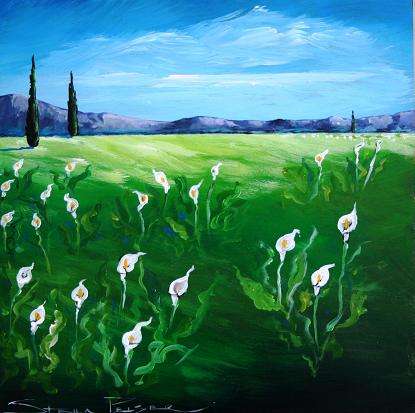 Original painting by Stella Pelser - "White Arum Lilies in the Overberg 02" - 300 x 300 mm