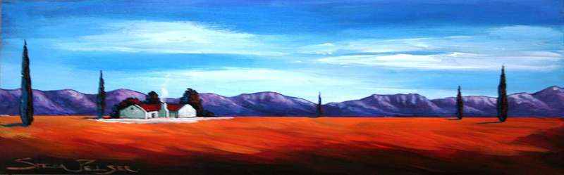 Original painting by Stella Pelser - "Plaashuisie in die Boland" - 475 x 150