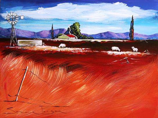 Original painting by Stella Pelser - "Karoo Plaas met Skape" - 400 x 300