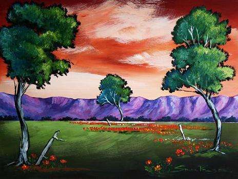 Original painting by Stella Pelser - "Overberg Drome - Landskap met daisies 02" 400 x 300