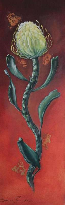 Crazy R1 Opening- STUNNING !!Original Oil Painting Stella Pelser "Yellow Protea 01"  900 x 300 x 45